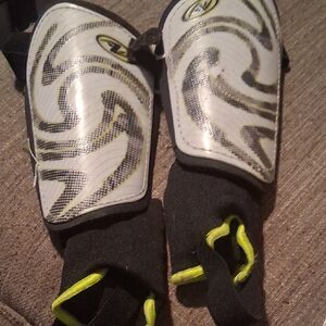 White and Black Shin Guards with Neon Accents